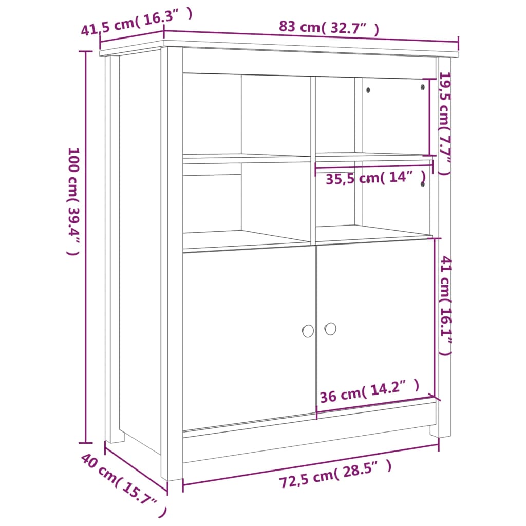 Sideboard Grey 83x41.5x100 cm Solid Wood Pine