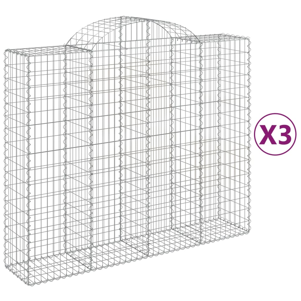 Arched Gabion Baskets 3 pcs 200x50x160/180 cm Galvanised Iron