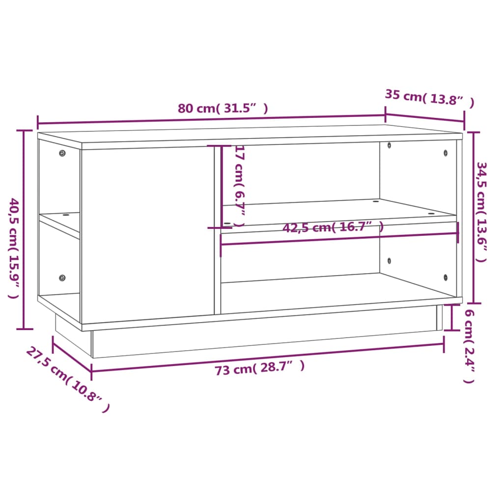 TV Cabinet Grey 80x35x40.5 cm Solid Wood Pine