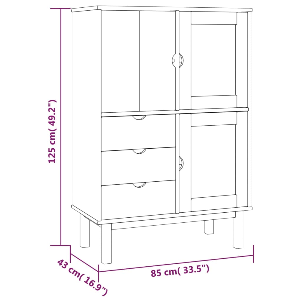Highboard OTTA 85x43x125 cm Solid Wood Pine