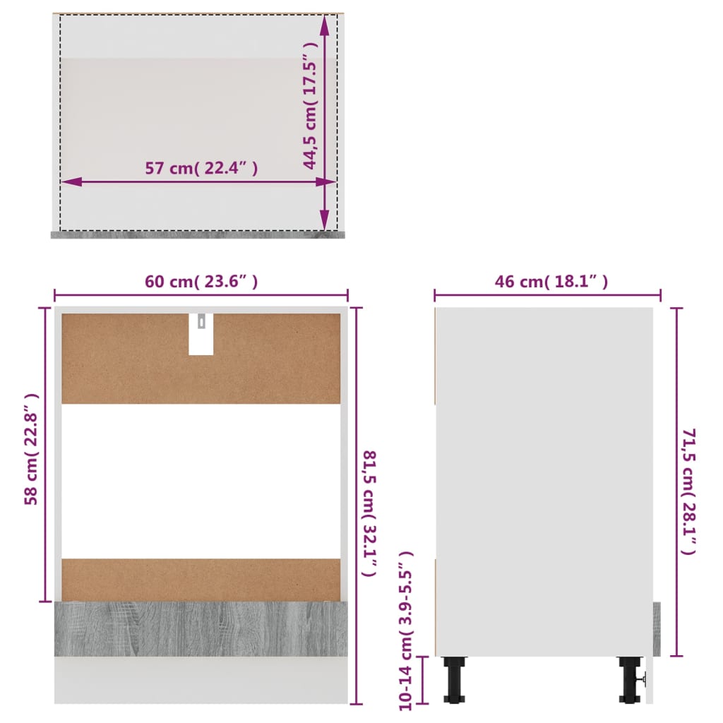 Oven Cabinet Lyon Grey Sonoma 60x46x81.5 cm Engineered Wood