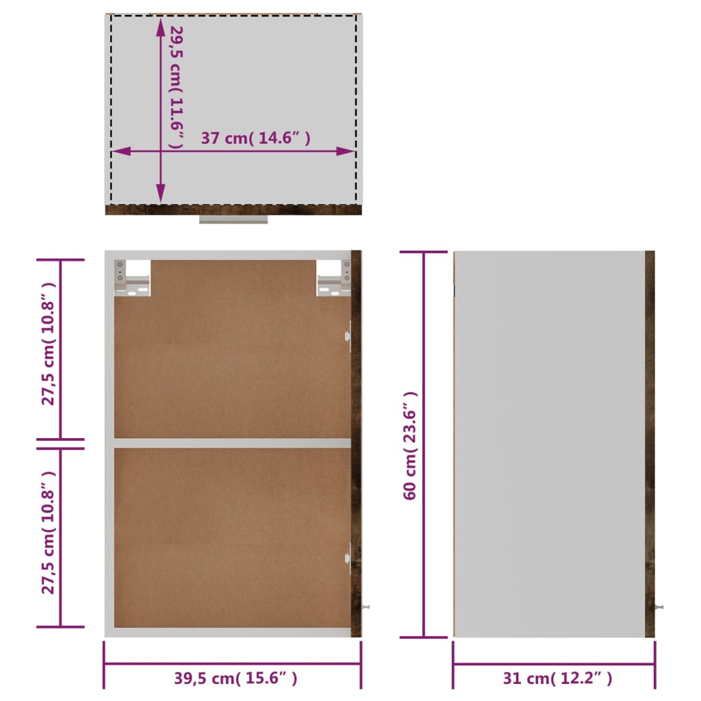 Hanging Cabinet Lyon Grey Sonoma 39.5x31x60 cm Engineered Wood