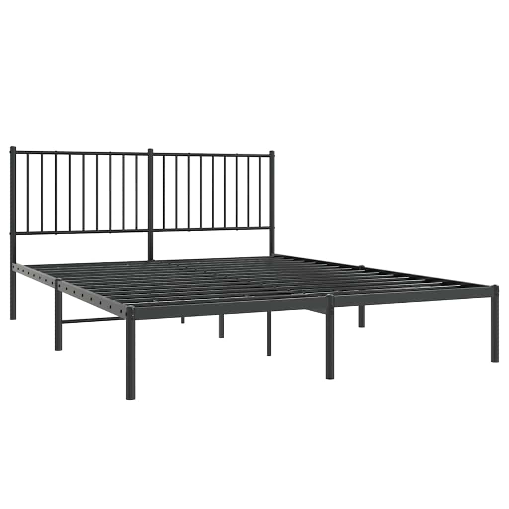 Metal Bed Frame without Mattress with Headboard Black 150x200cm
