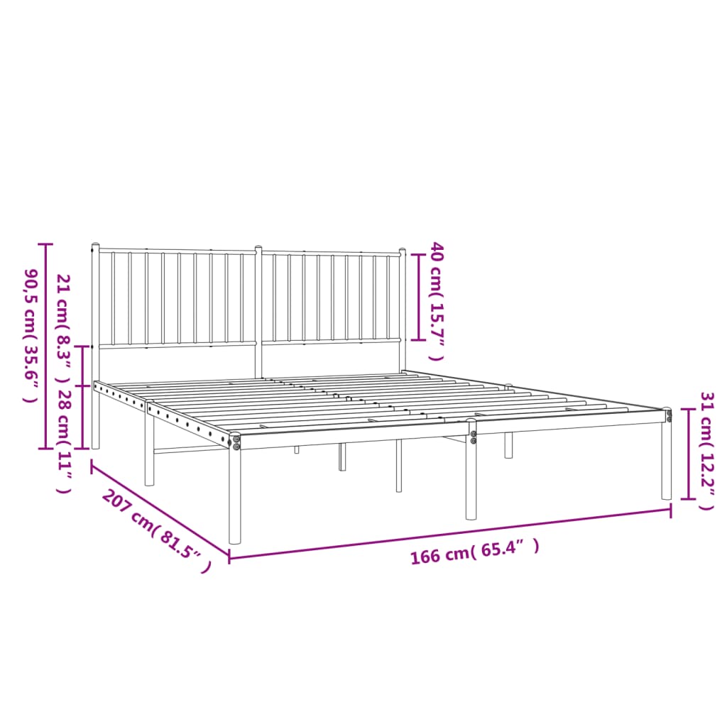 Metal Bed Frame without Mattress with Headboard Black 160x200cm