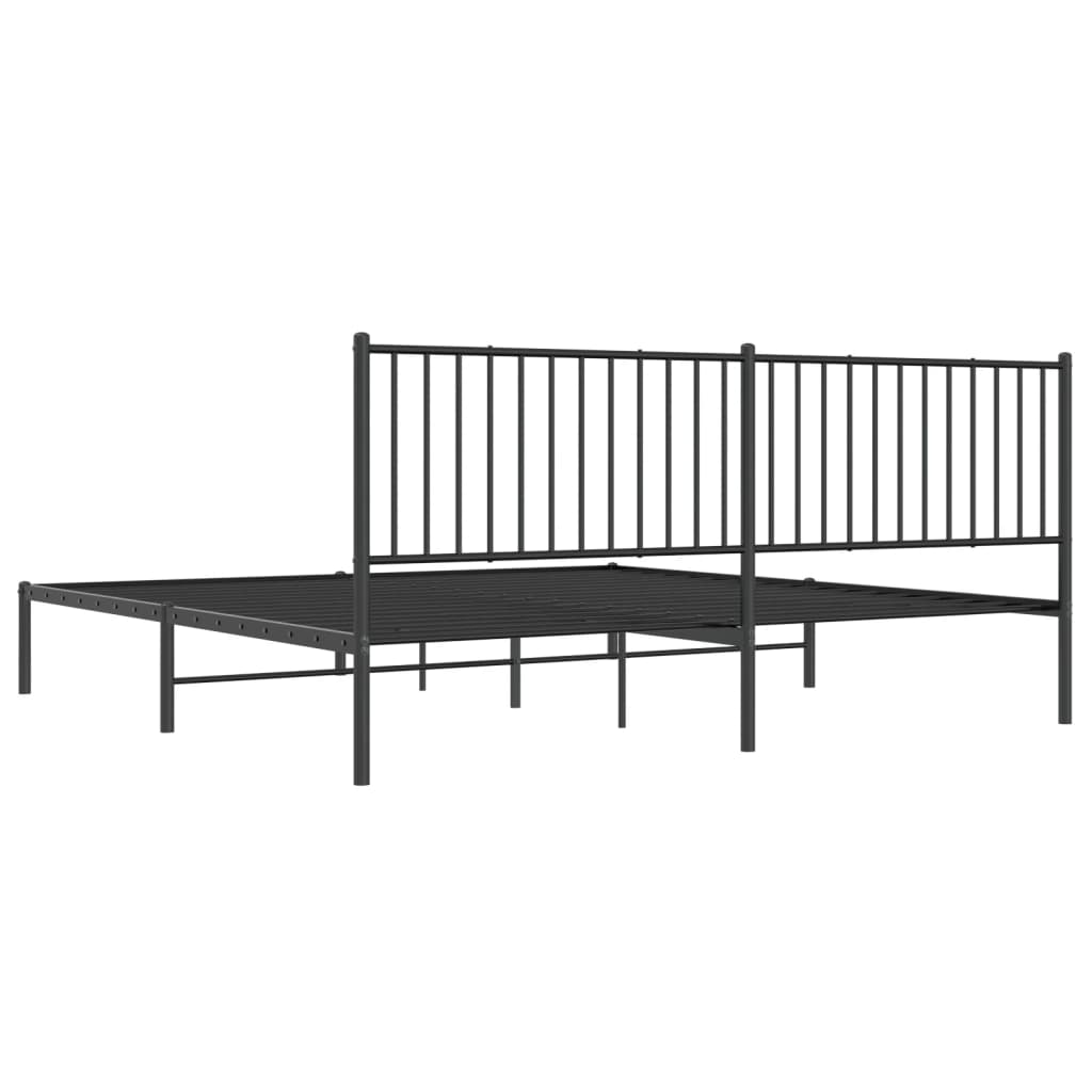 Metal Bed Frame without Mattress with Headboard Black 200x200cm