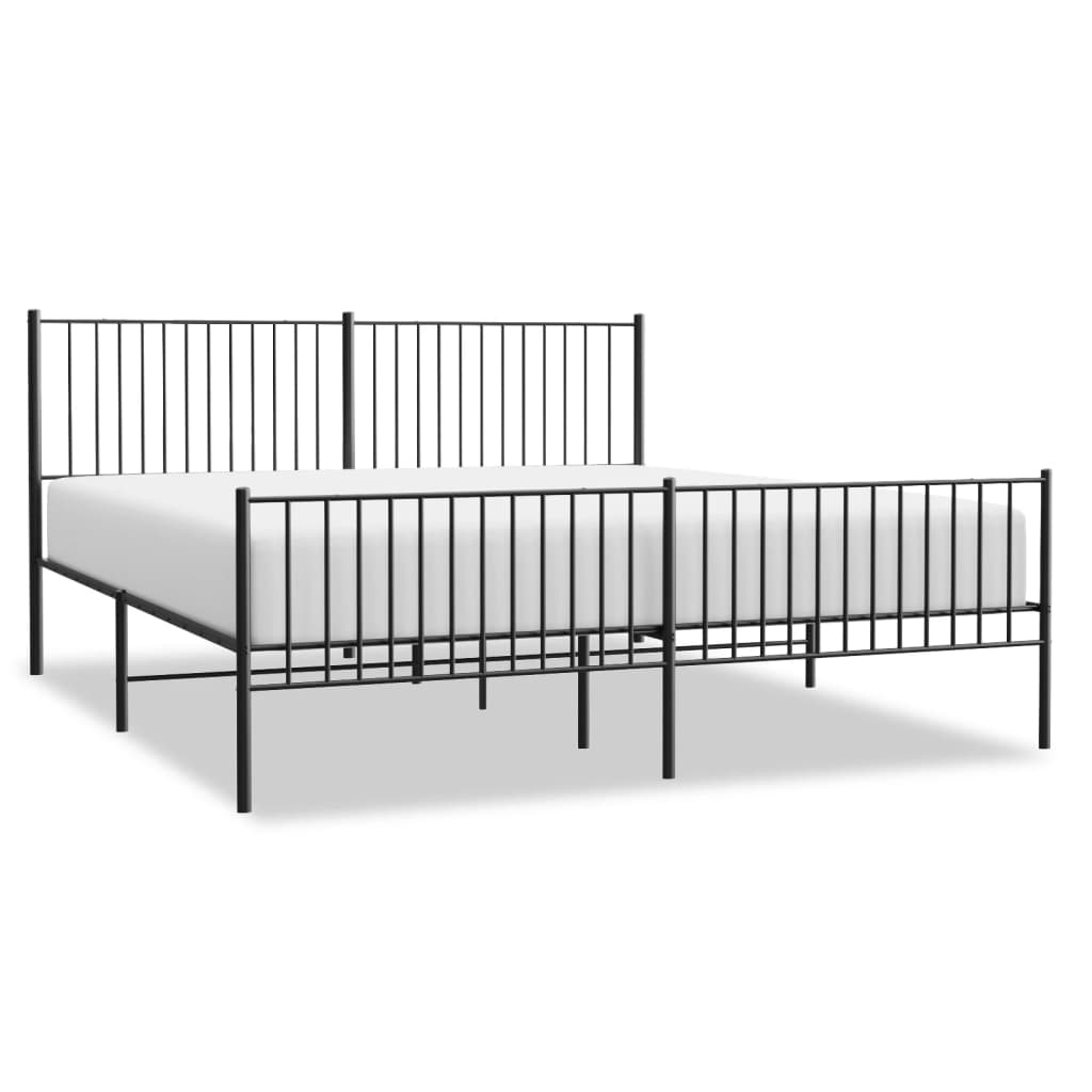 Metal Bed Frame without Mattress with Footboard Black 200x200cm