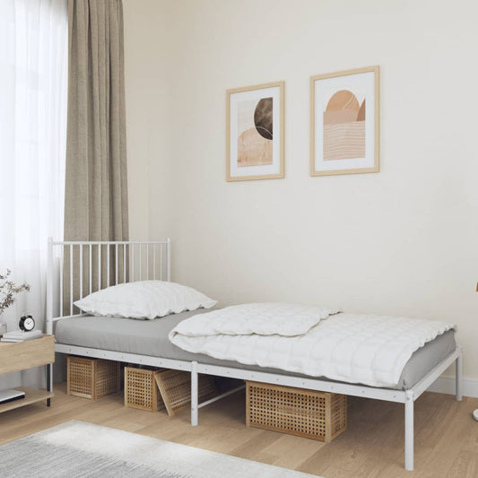 Metal Bed Frame without Mattress with Headboard White 100x200cm