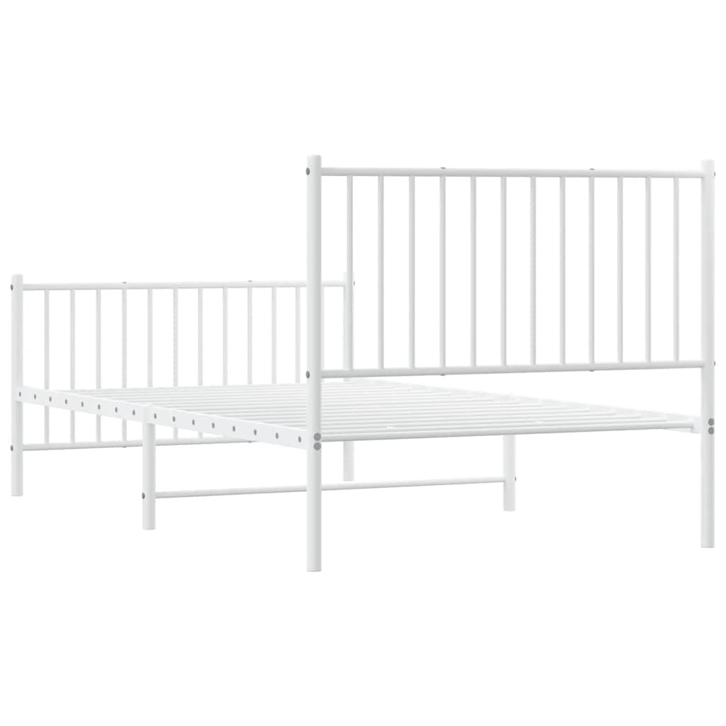 Metal Bed Frame without Mattress with Footboard White 100x190cm