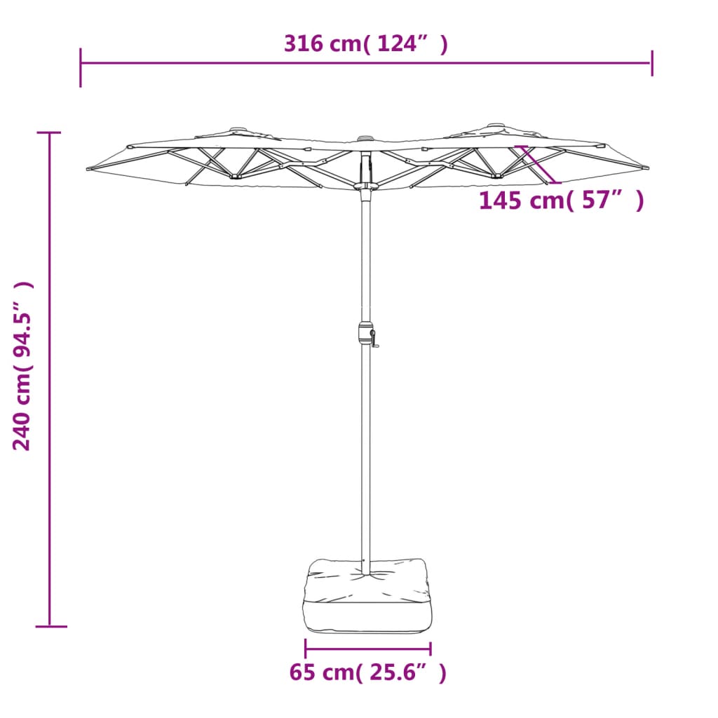 Double-Head Garden Parasol Sand White 316x145 cm