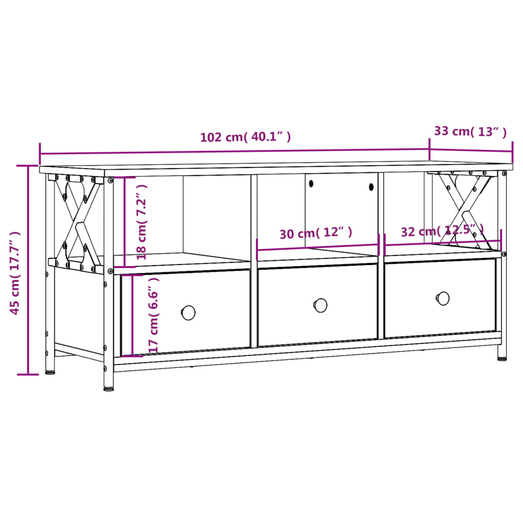 TV Cabinet Black 102x33x45 cm Engineered Wood&Iron