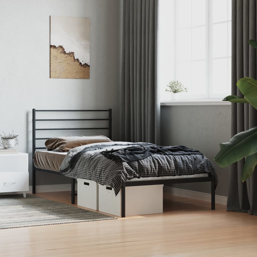 Metal Bed Frame without Mattress with Headboard Black 100x190cm
