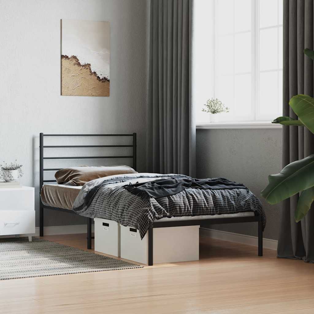 Metal Bed Frame without Mattress with Headboard Black 100x190cm