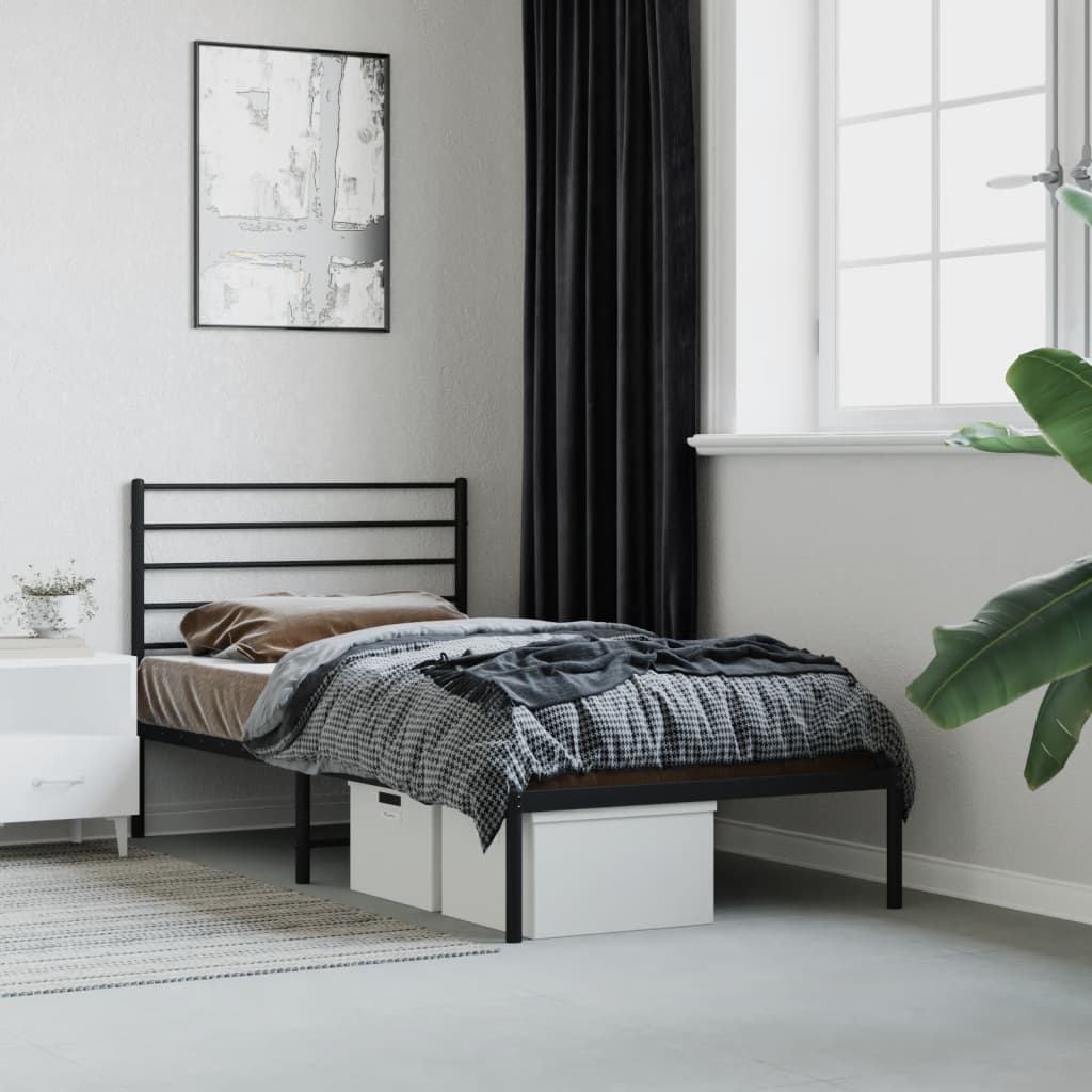 Metal Bed Frame without Mattress with Headboard Black 100x190cm