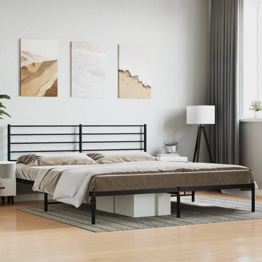 Metal Bed Frame without Mattress with Headboard Black 193x203cm
