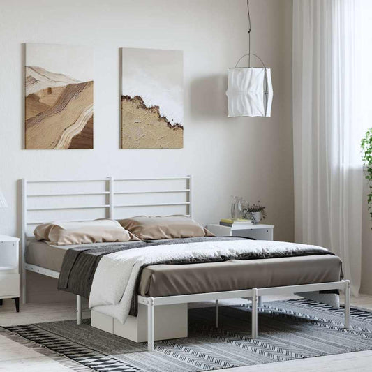 Metal Bed Frame without Mattress with Headboard White 135x190cm