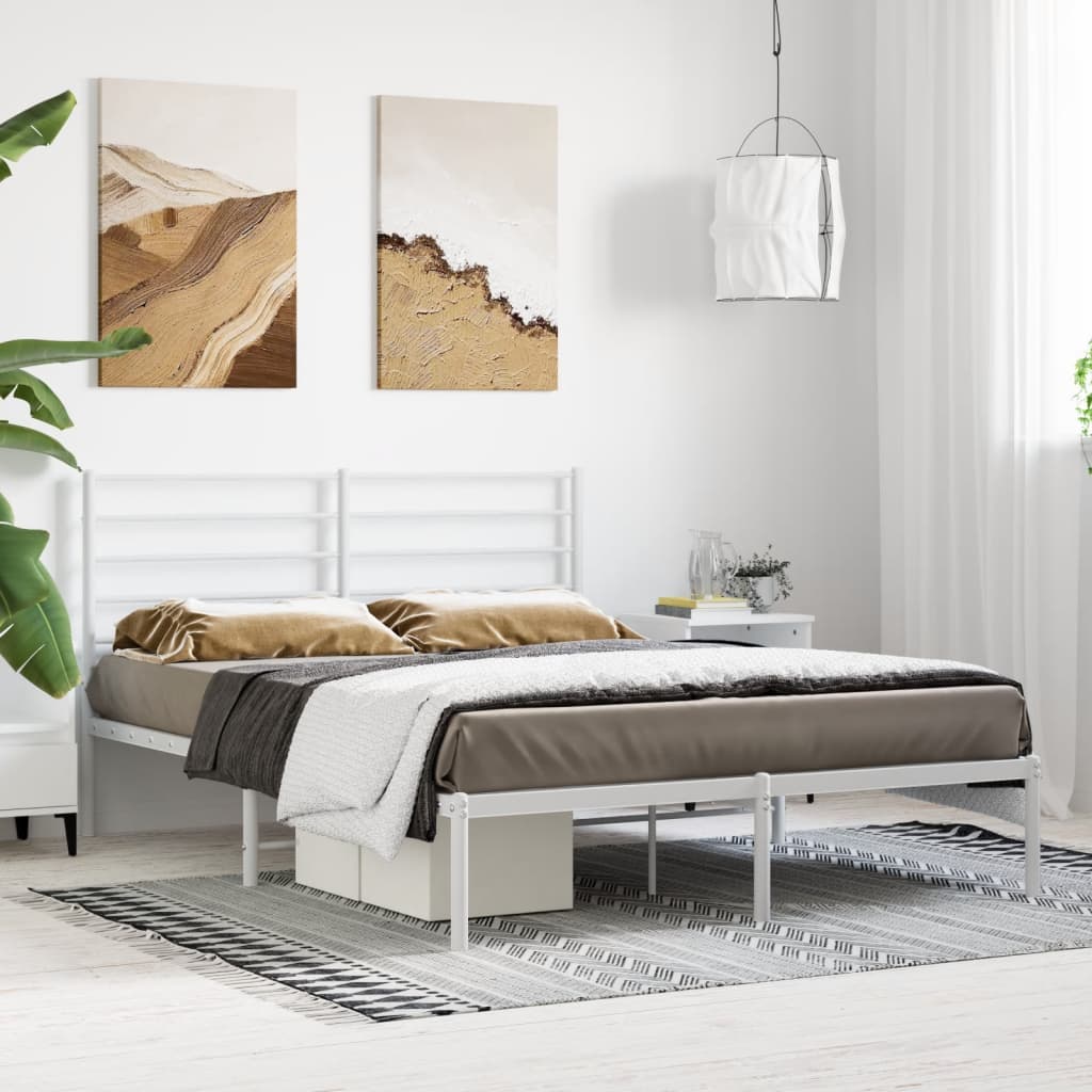 Metal Bed Frame without Mattress with Headboard White 140x200cm