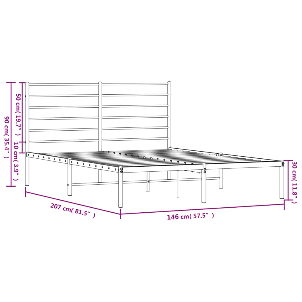 Metal Bed Frame without Mattress with Headboard White 140x200cm