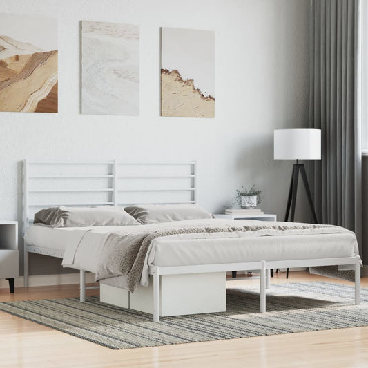 Metal Bed Frame without Mattress with Headboard White 140x200cm