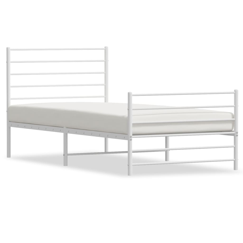Metal Bed Frame without Mattress with Footboard White 90x190cm