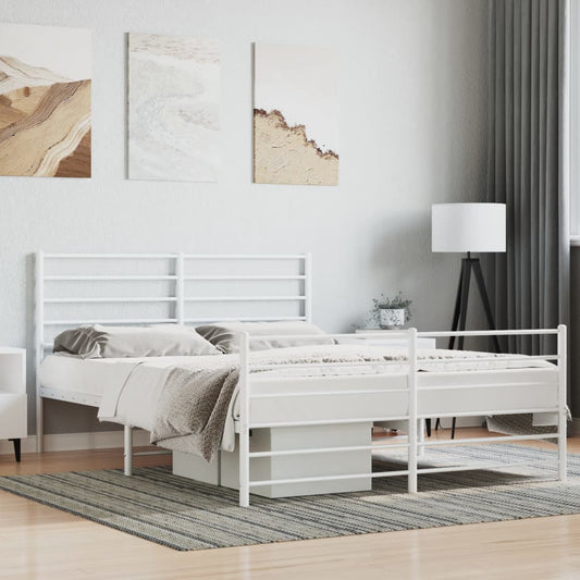 Metal Bed Frame without Mattress with Footboard White 120x200cm