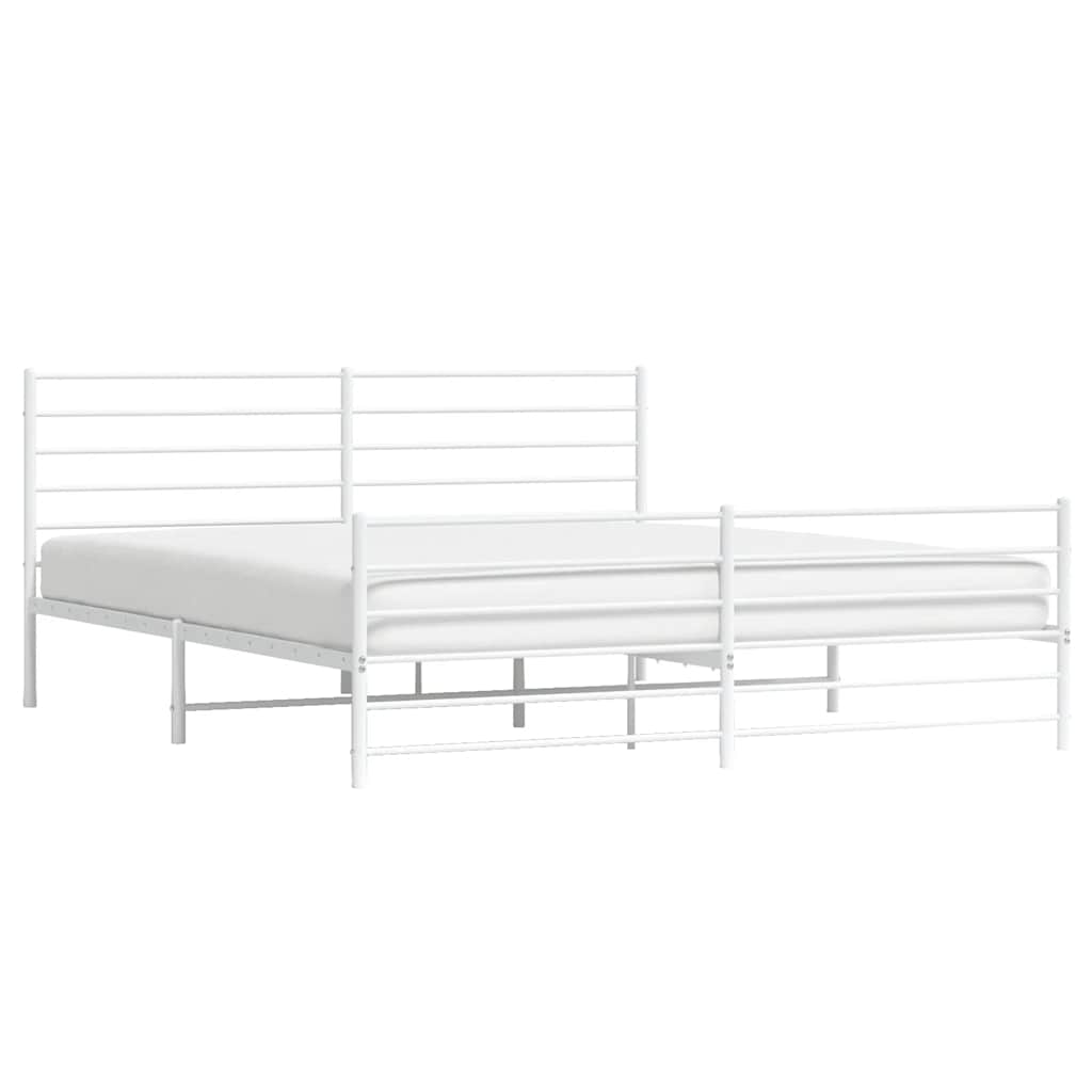 Metal Bed Frame without Mattress with Footboard White 193x203cm
