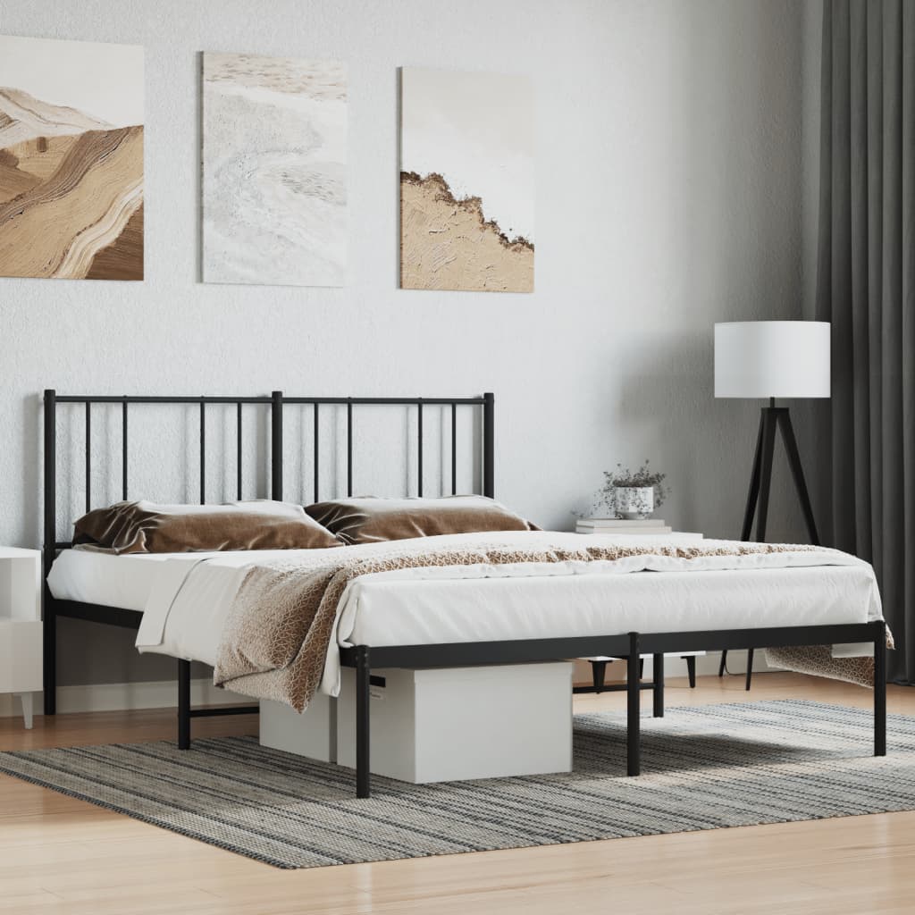 Metal Bed Frame without Mattress with Headboard Black 140x190cm