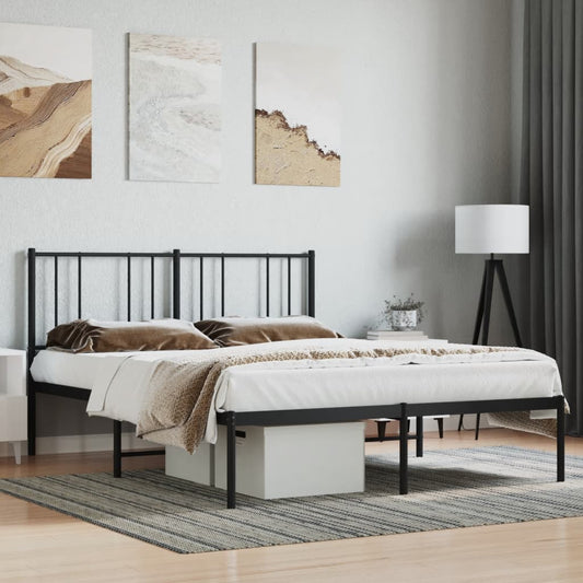Metal Bed Frame without Mattress with Headboard Black 160x200cm
