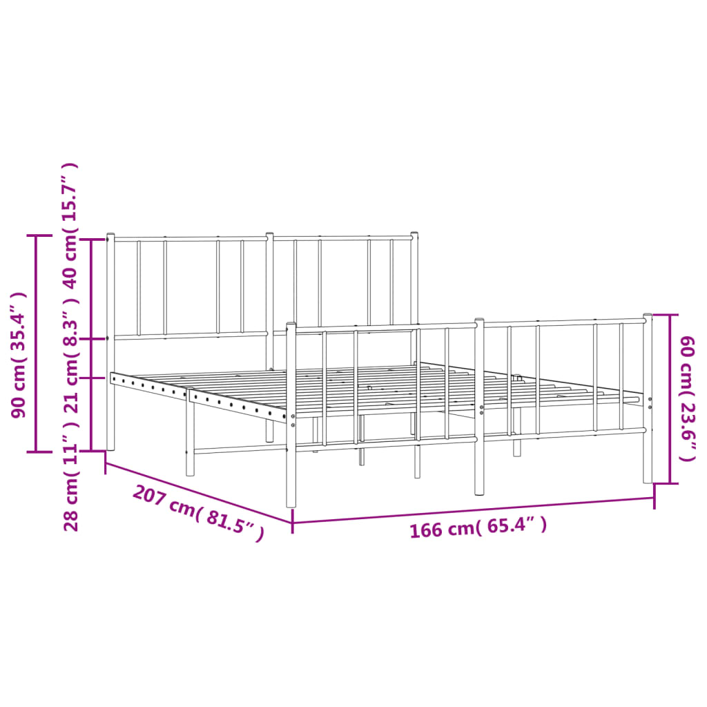 Metal Bed Frame without Mattress with Footboard Black 160x200cm