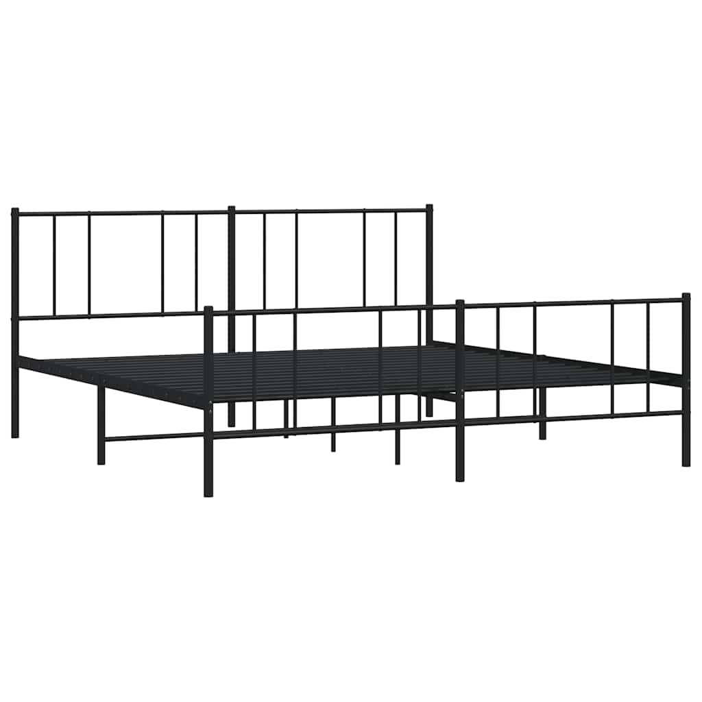 Metal Bed Frame without Mattress with Footboard Black 183x213cm