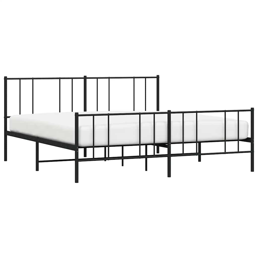 Metal Bed Frame without Mattress with Footboard Black 183x213cm