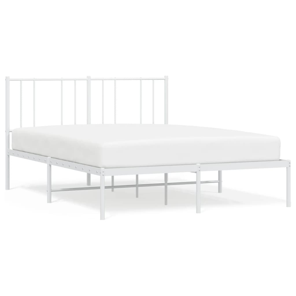 Metal Bed Frame without Mattress with Headboard White 135x190cm