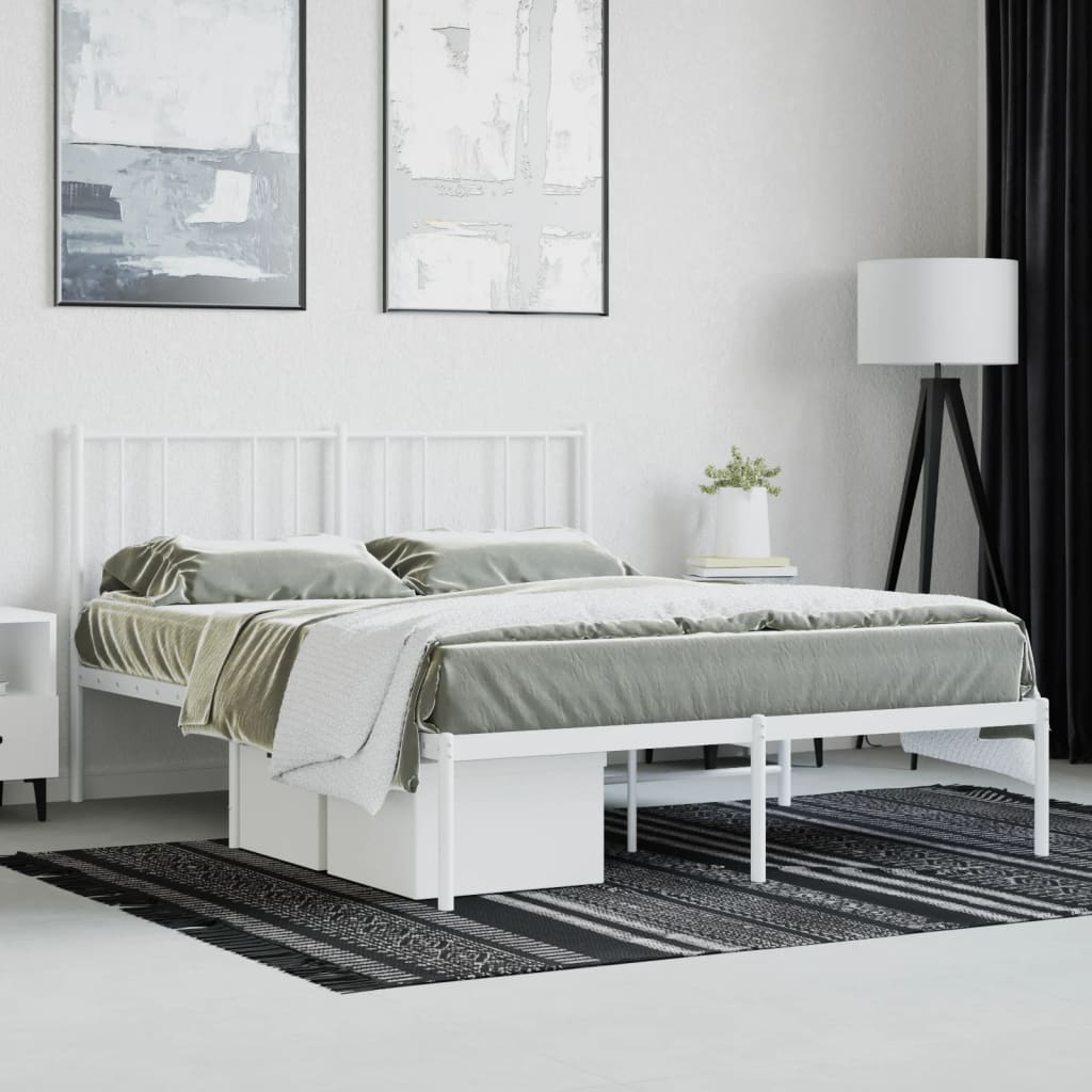 Metal Bed Frame without Mattress with Headboard White 135x190cm