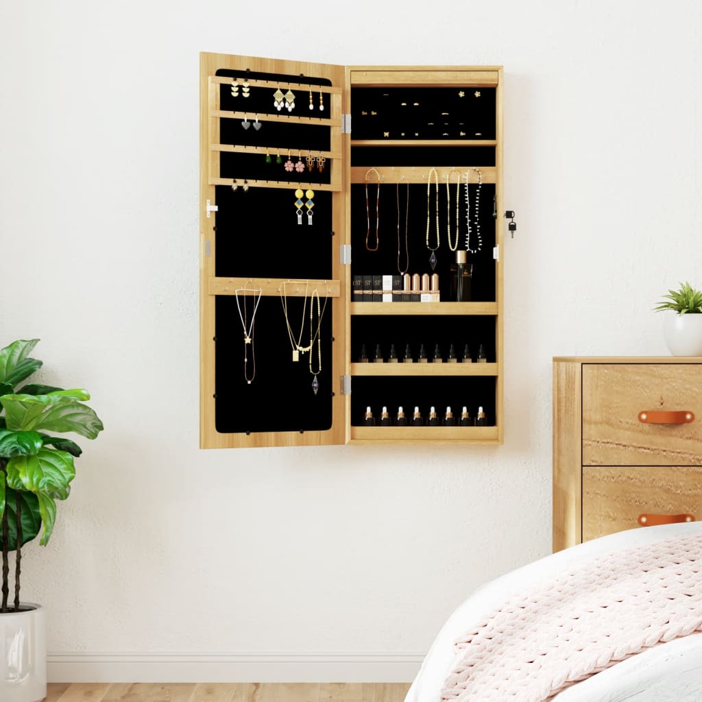 Mirror Jewellery Cabinet with LED Lights Wall Mounted