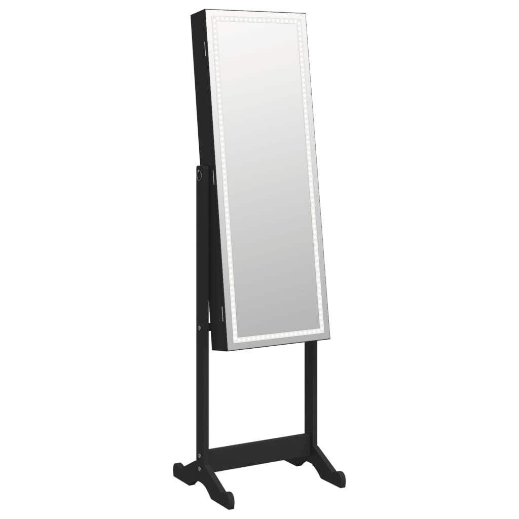 Mirror Jewellery Cabinet with LED Lights Free Standing Black