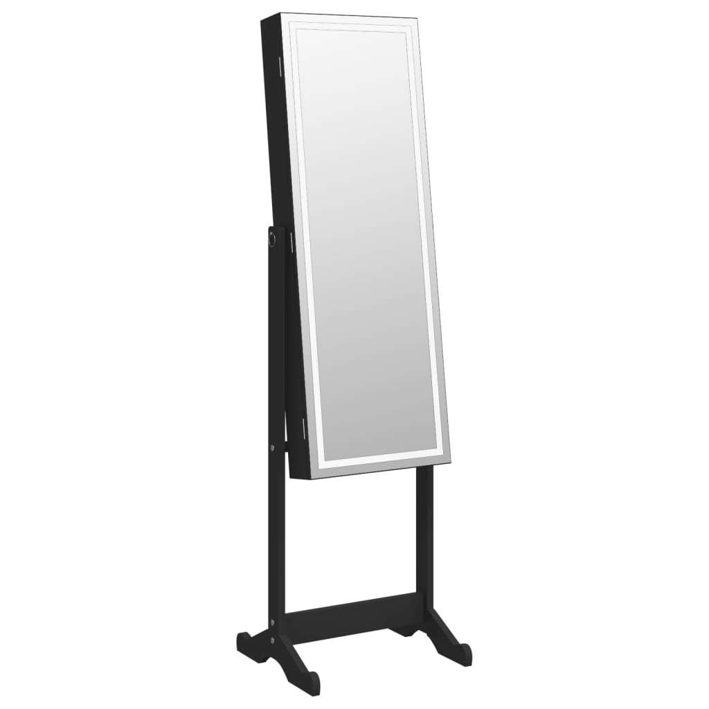 Mirror Jewellery Cabinet with LED Lights Free Standing Black