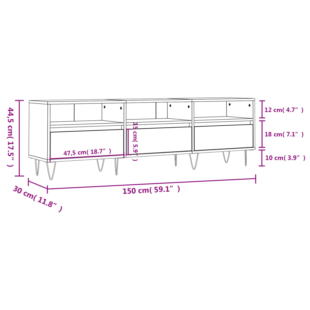 TV Cabinet Concrete Grey 150x30x44.5 cm Engineered Wood