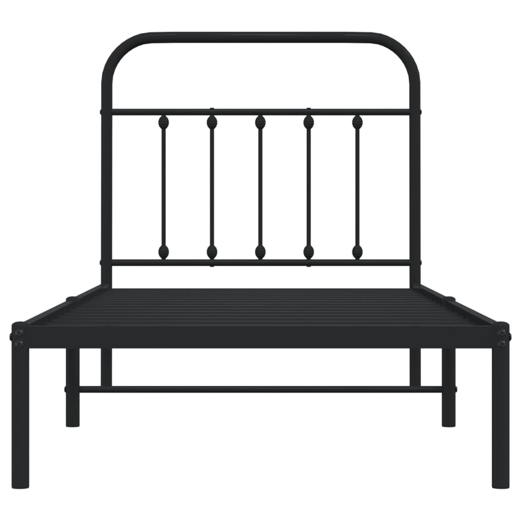 Metal Bed Frame without Mattress with Headboard Black 90x200cm