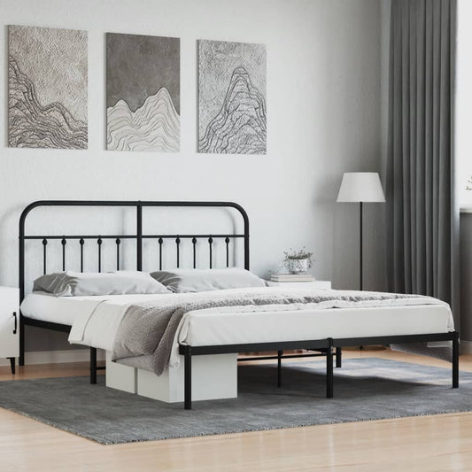Metal Bed Frame without Mattress with Headboard Black 183x213cm