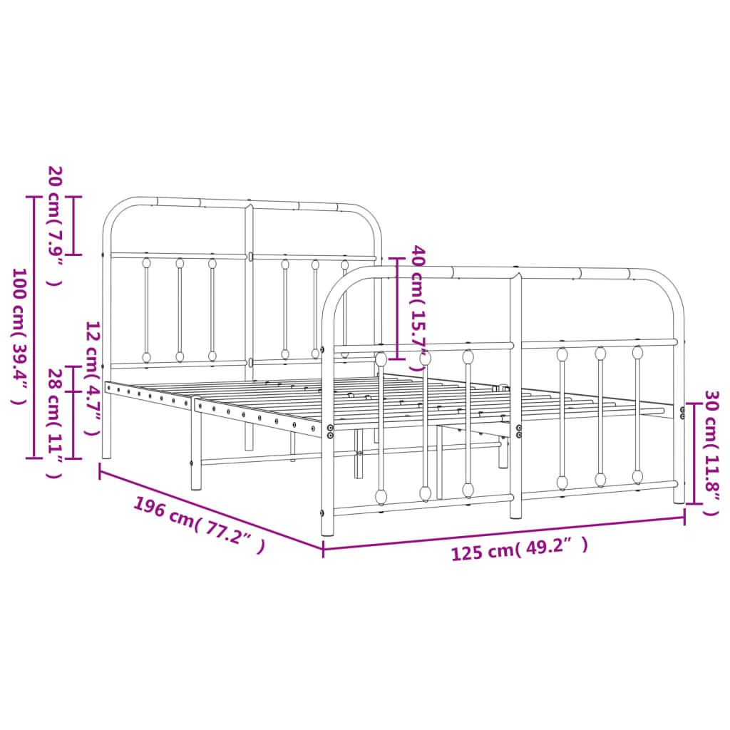 Metal Bed Frame without Mattress with Footboard Black 120x190cm