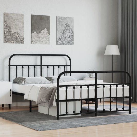 Metal Bed Frame without Mattress with Footboard Black 140x200cm