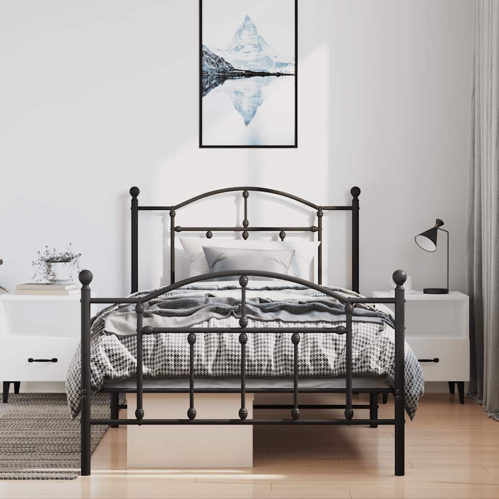 Metal Bed Frame without Mattress with Footboard Black 100x190cm