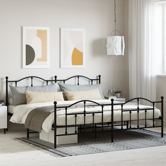 Metal Bed Frame without Mattress with Footboard Black 200x200cm