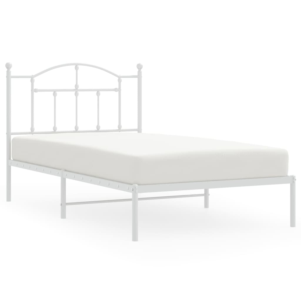Metal Bed Frame without Mattress with Headboard White 100x190cm