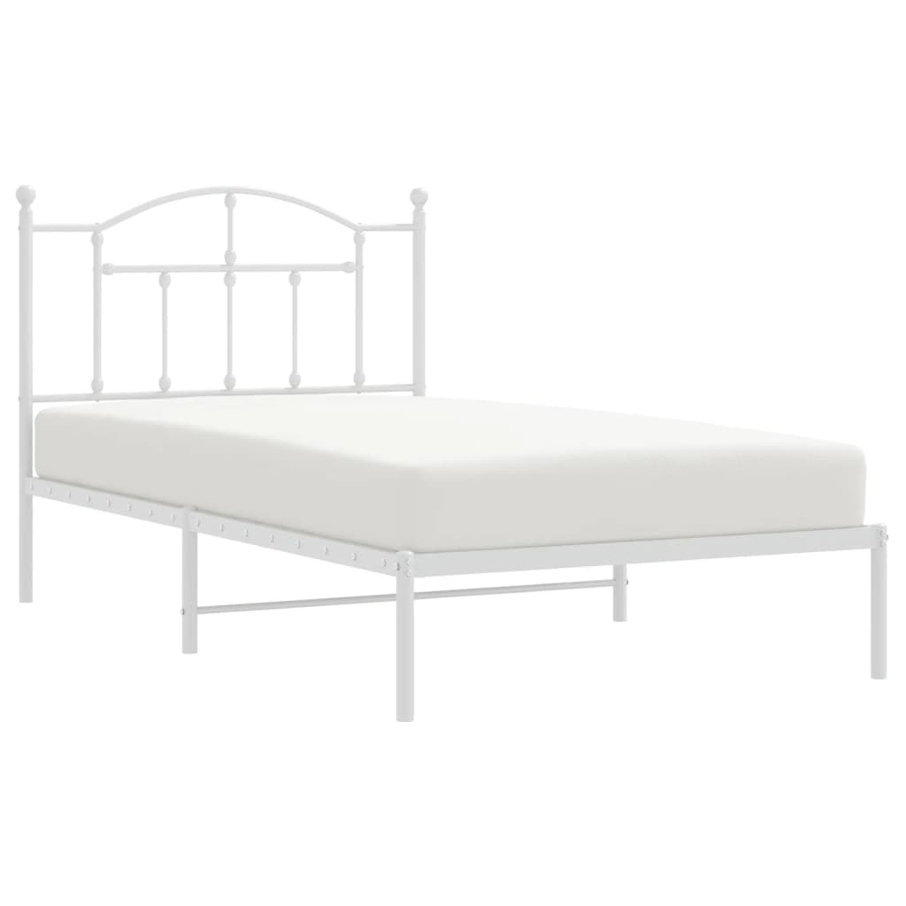 Metal Bed Frame without Mattress with Headboard White 100x190cm