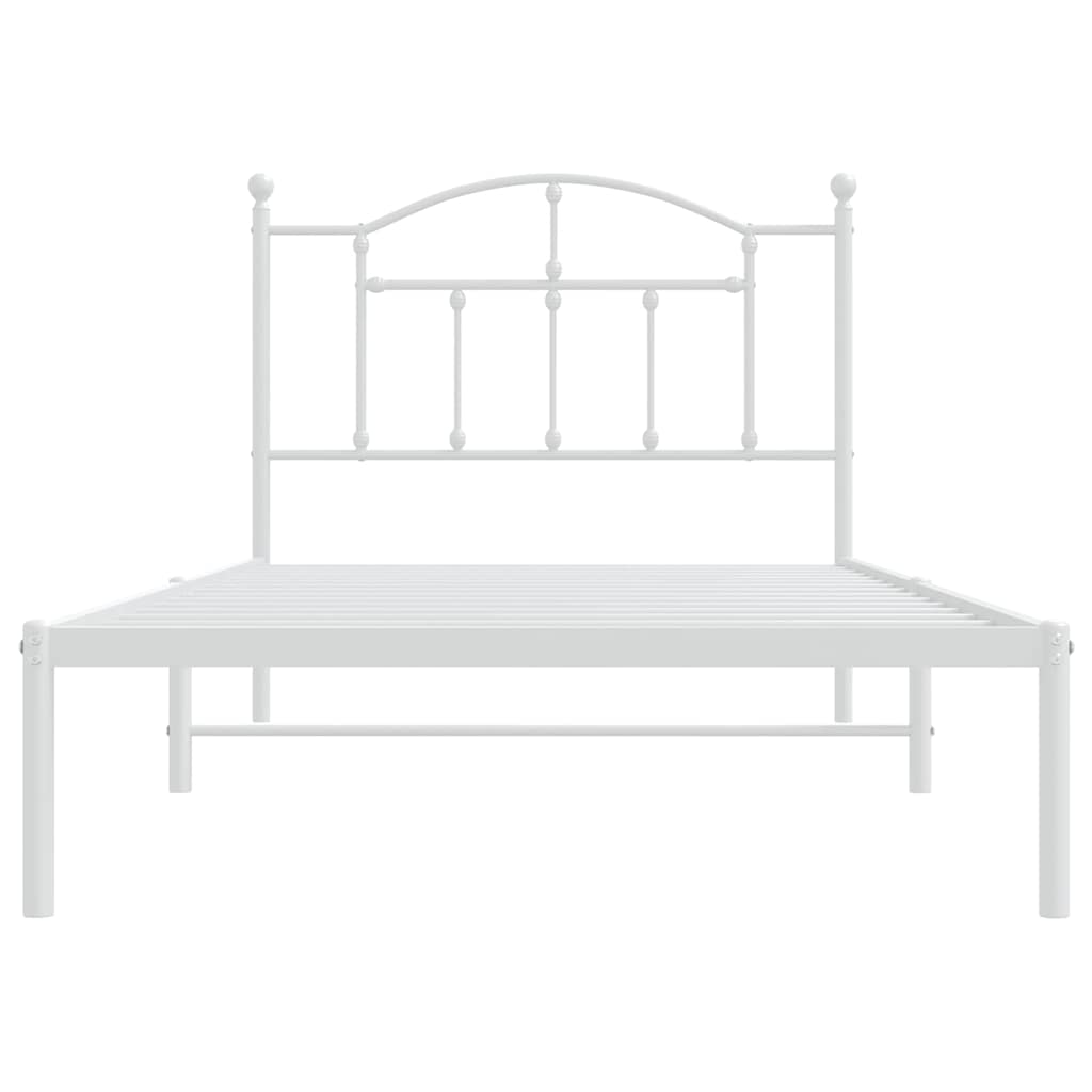 Metal Bed Frame without Mattress with Headboard White 100x190cm