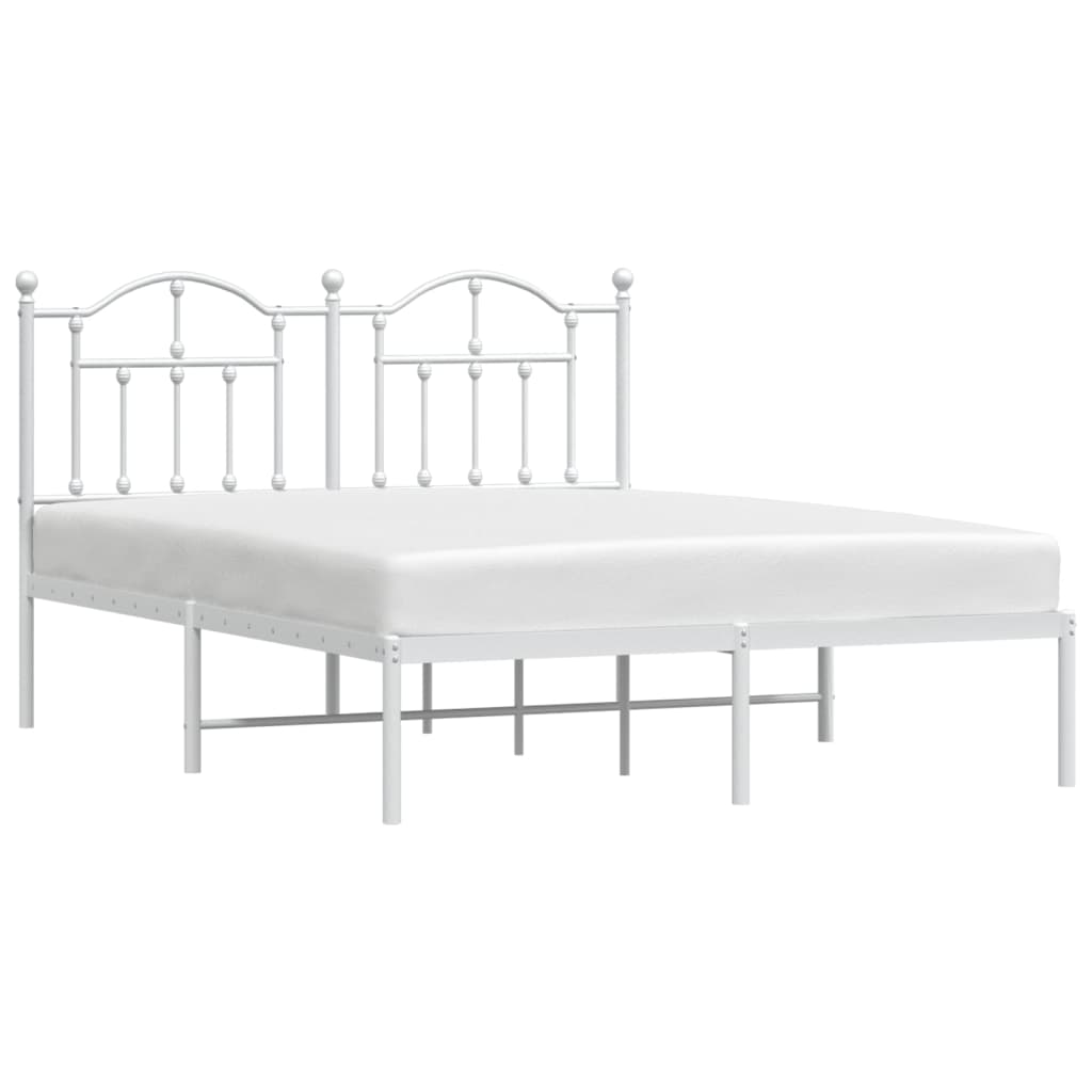 Metal Bed Frame without Mattress with Headboard White 140x200cm