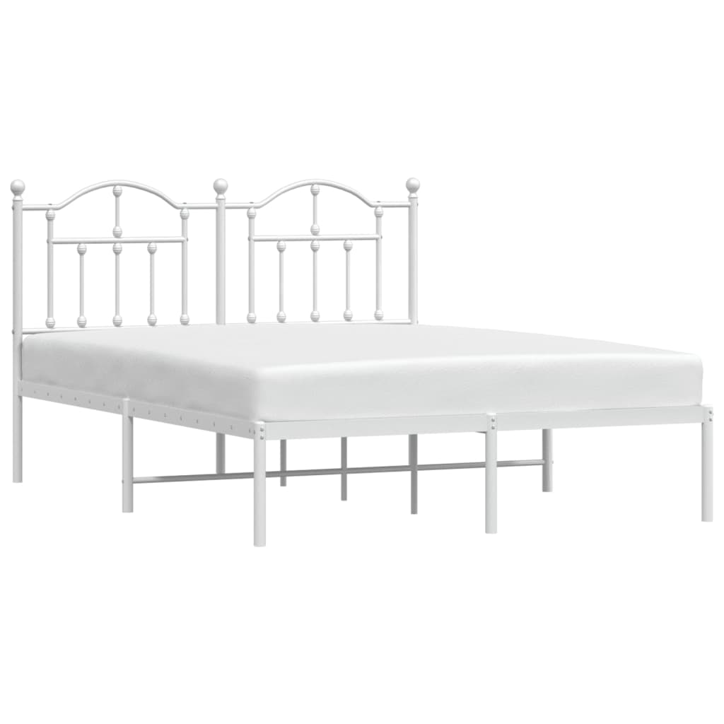 Metal Bed Frame without Mattress with Headboard White 140x200cm