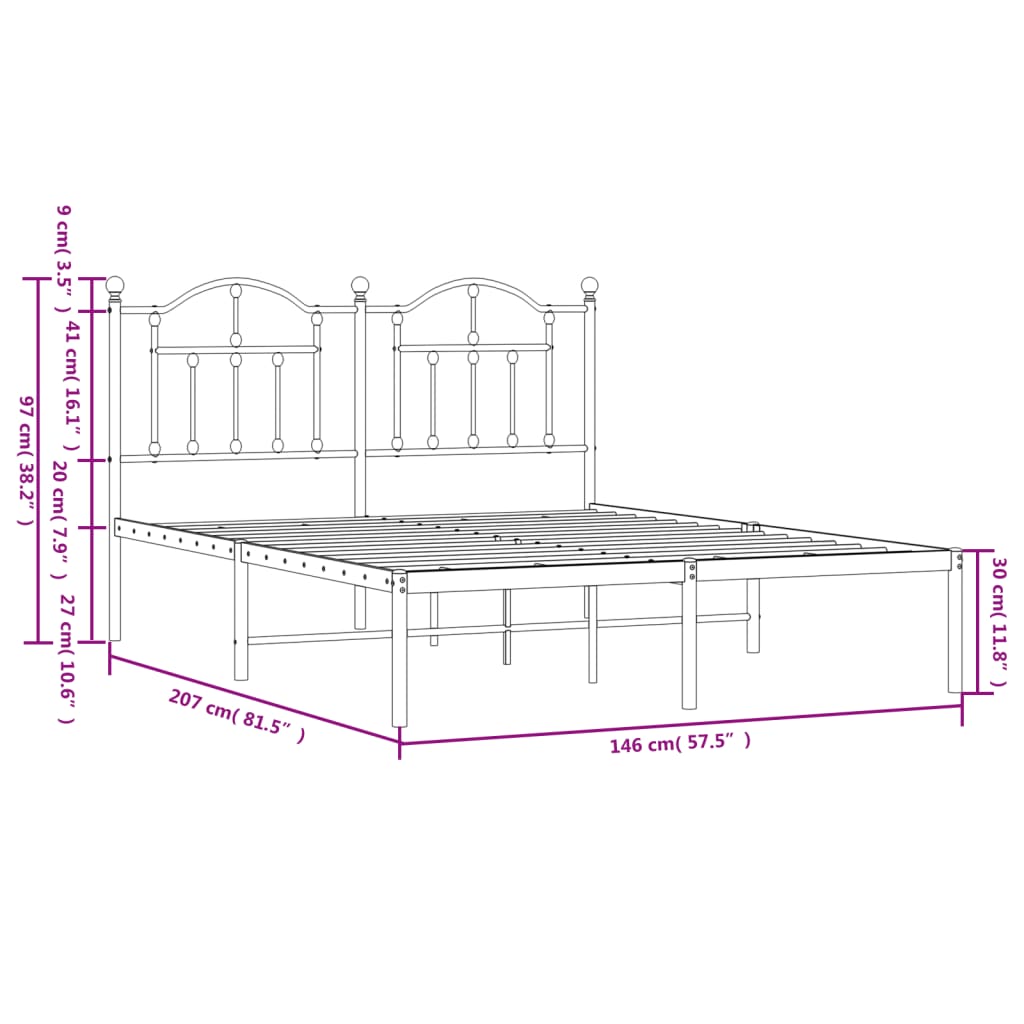 Metal Bed Frame without Mattress with Headboard White 140x200cm