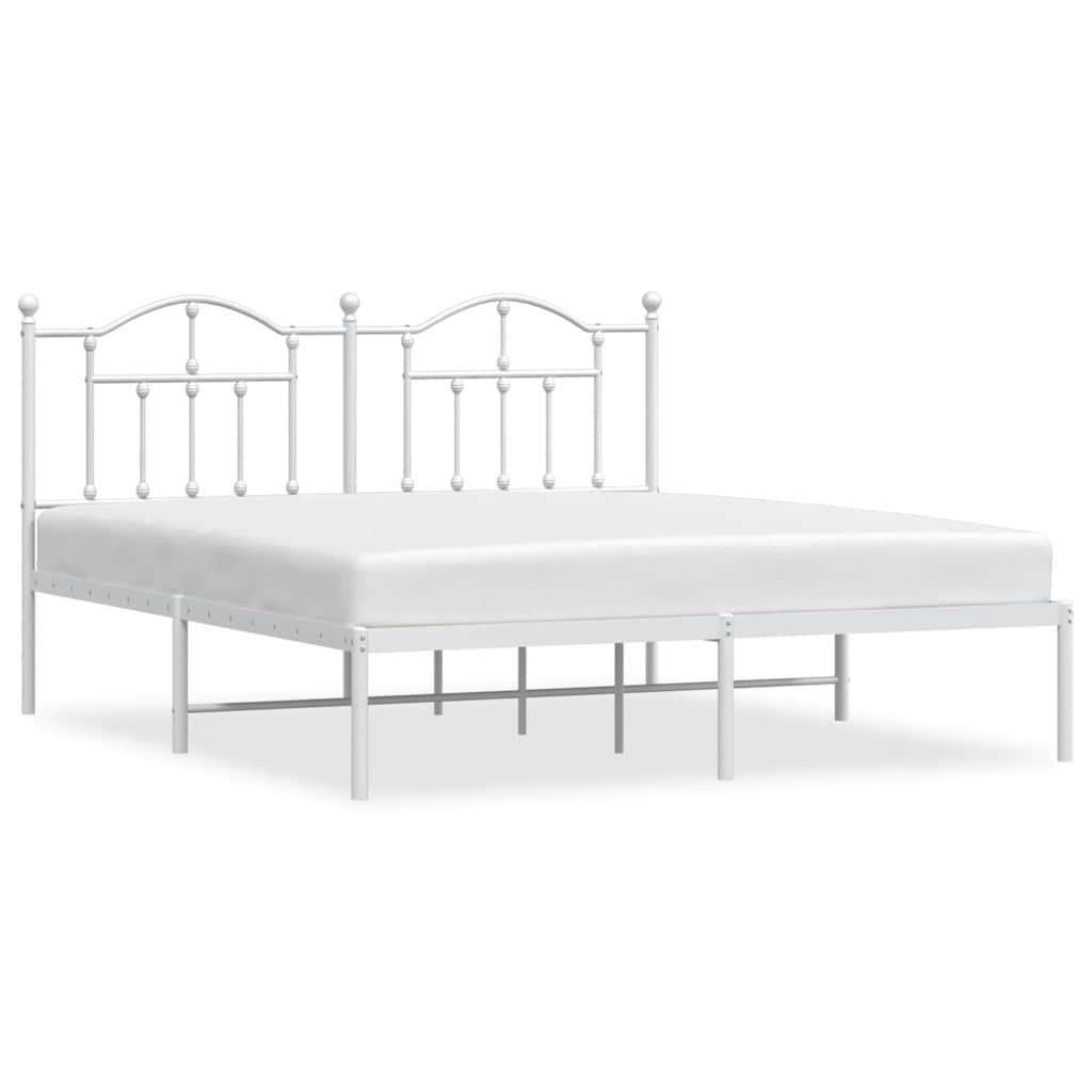 Metal Bed Frame without Mattress with Headboard White 183x213cm