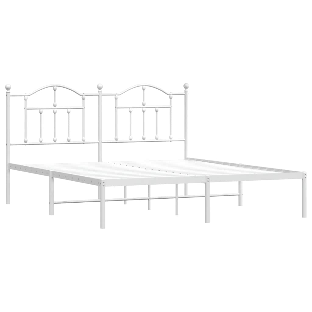Metal Bed Frame without Mattress with Headboard White 183x213cm